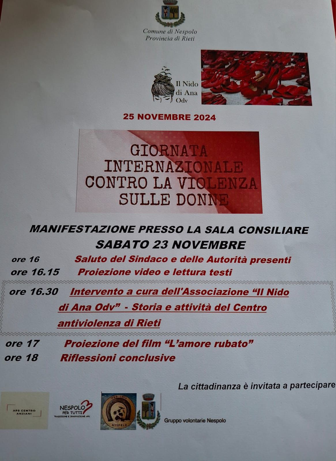  23 /11/2024  GIORNATA INTERNAZIONALE "contro la violenza sulle donne"